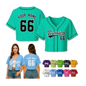 Camiseta de Béisbol Corta Personalizada para Mujer, Nombre del Equipo y Número Personalizados, Camiseta Corta Sublimada para Jugadoras de Softbol, Conjuntos para Grupos de Fanáticos - Product Image 1