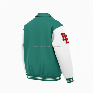 Veste universitaire en mélange de laine de qualité supérieure 480 GSM corps vert manches blanches en cuir souple Logo personnalisé vestes universitaires pour femmes de Style unisexe - Product Image 5