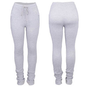 Meilleures ventes de leggings taille haute décontractés pour femmes en tissu tricoté respirant avec couleur unie et design à cordon de serrage - Product Image 3