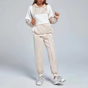 Nuevos conjuntos de entrenamiento de bloque de color para mujer, conjuntos de chándales de algodón elegantes de talla grande, jersey con bolsillo de canguro, ajuste holgado - Product Image 3