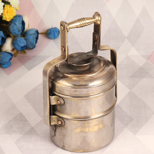 Caja Tiffin de latón impresa a mano, fiambrera, diseño maravilloso, forma redonda, cobre, Picnic, Tiffin, caja con asa, venta al por mayor - Product Image 6