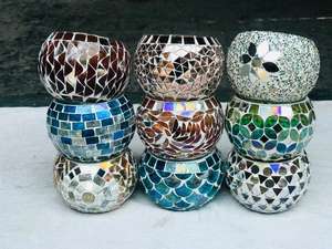 Porte-bougie en mosaïque de verre craquelé de qualité supérieure, porte-bougie en verre pour bougie chauffe-plat, mosaïque de verre pour bougie chauffe-plat pour la décoration de la maison - Product Image 3