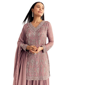 Mauve Pink Chinon Kurta Palazzo Set con bordado Moti para fiestas étnicas al por mayor bodas recepciones festivas a granel personalizado - Product Image 2