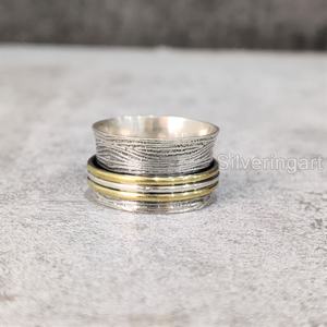 Spinner Band anillo bohemio 925 plata esterlina anillo de pulgar para mujer Fidget joyería hecha a mano Navidad ansiedad Unisex Spinner anillo - Product Image 3