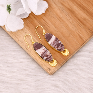 Malinga Jasper Gemstone Long Oval Boho Earrings Handmade <b>Yellow</b> Gold Plated Brass Dangler Jewelry Unique Wedding Gift - Product Image 5