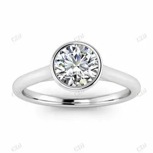 定制圆形切割纸牌戒指10k白金订婚戒指可堆叠浮动嵌框套装女性结婚饰品