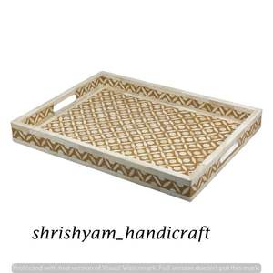 Mop Inlay Tray with Mother of Pearl <b>Decorative</b> Wooden Tray for Living Room Bedroom & Kitchen Stylish Home <b>Decor</b> Serving Tray - Product Image 4