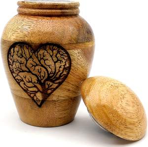 Urnes de crémation en bois pour cendres Adulte Homme/Femme Arbre de Vie Coeur Graver-Urnes décoratives-Petite urne de crémation en bois pour Fune - Product Image 1