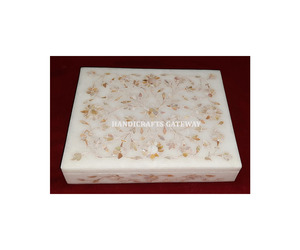 Boîte à bijoux en marbre blanc incrustation de nacre naturelle collier boîte décorative de boîtes à bijoux en incrustation de marbre blanc conception de fleurs - Product Image 1