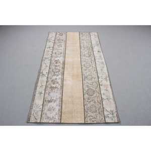 พรมตุรกีวินเทจขนาด 3.2x6 ฟุต, พรมตกแต่ง, พรมขนสัตว์สไตล์โอเรียนทอลสีเบจ-น้ำเงิน - Product Image 1