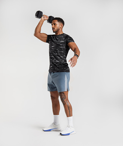 T-shirt à manches courtes et séchage rapide pour hommes Gym Camouflage Imprimé Chemises Athlétique Compression Haute Élastique 100% Polyester - Product Image 5