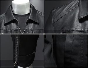 Personalizable de los hombres de estilo vintage chaqueta de Bombardero de La motocicleta de talla grande de cuero de imitación Turn Collar cubierto de cierre de botón de punto OEM - Product Image 4
