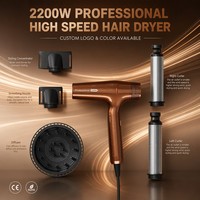 Sèche-cheveux professionnel haute vitesse 2200W à infrarouge 110000 tr/min, qualité salon, écran LCD intelligent, technologie ionique négative