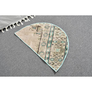 พรมปูพื้นขนแกะสไตล์ตุรกีโบราณขนาด2.5 x 1.5ft ดีไซน์เรียบง่ายสีเบจสีฟ้างานปะต่อทรงสี่เหลี่ยมผืนผ้าใหญ่ขนาด10มม. สำหรับห้องนอน - Product Image 2