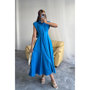 Robe décontractée en lin jacquard avec fente avant et poches - Saks - Product Image 4