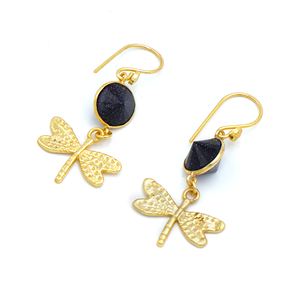 ต่างหูระย้ารูปผีเสื้อสีฟ้าทำด้วยมือ | งานแต่งงานของผู้หญิงชุบทอง18K สุดหรู | ผู้ส่งออกผู้ผลิตจากอินเดีย - Product Image 3