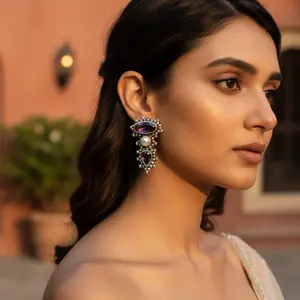 ต่างหูเงิน 925 ประดับอเมทิสต์และมุก ของขวัญสำหรับผู้หญิง - Product Image 1