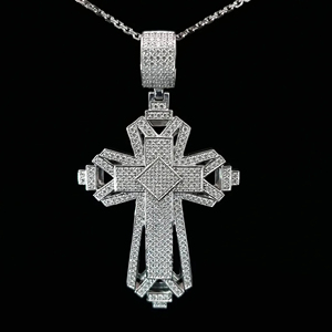 Croix religieuse Jésus Hip Hop Fine Jewelry Pendentifs & Charms Buste Down With Round Cut Moissanite Diamonds in 10kt White Gold - Product Image 1