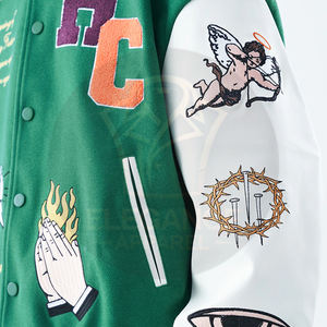 Chaquetas de béisbol universitarias personalizadas de diseño de tendencia de la mejor calidad, chaqueta de invierno de Material genuino de gran venta, lona única de bajo precio - Product Image 4