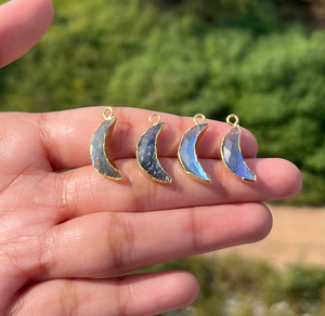 Conector de Joyería al por Mayor, Conector de Luna Creciente de Labradorita Natural Brillante, Chapado en Oro, con un Solo Bucle, para Fabricación de Joyería DIY - Product Image 2