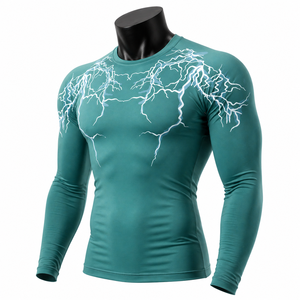 Camiseta de Compresión de Manga Larga Personalizada para Hombre, con Estampado de Rayos, de Secado Rápido, para Gimnasio, Fitness, Protección contra Rozaduras, Ropa Deportiva de Alto Rendimiento, OEM ODM - Product Image 3