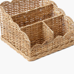 Organizador de escritorio de ratán tejido a mano ecológico, caja de almacenamiento de mimbre hecha a mano, cesta de varios compartimentos para decoración de hogar y oficina - Product Image 4