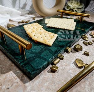 Bandeja de mármol decorativa moderna de gama alta con asas de metal para baño, tocador, mesa de centro, accesorios para el hogar - Product Image 1