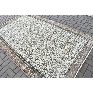 Tapis de 5,1 x 8,5 pieds, tapis turc vintage, tapis à bordures blanches et brunes - Product Image 4