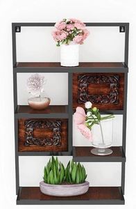 Decoración colgante de pared de 4 niveles asequible, estante de pared clásico de madera y Metal, soporte de planta de diseño antiguo a bajo precio - Product Image 6