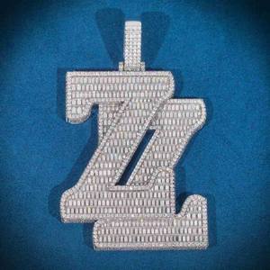 Double Z Lettre Pendentif Homme Baguette et Diamant Rond Pendentif Hip Hop Bijoux Fantaisie Plus Beau Cadeau pour Homme - Product Image 3