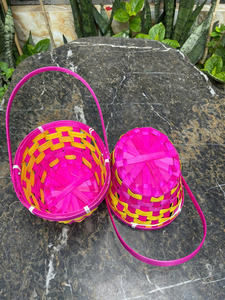 Traditional Style Handicraft Woven Bamboo <b>Basket</b> Painted Small Handle for Easter Egg Hunt <b>Picnic</b> Parties Birthday Decorations - Product Image 3