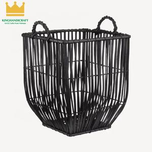 Cesta tejida de ratán negro de tendencia caliente, cesta de almacenamiento de ratán negro al por mayor con asas hechas a mano de Vietnam - Product Image 1