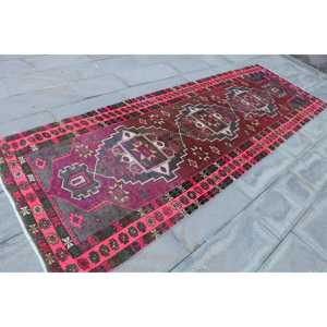 3.8x11.3 ft <b>Runner</b> Turkish Rug, Vintage Rug, <b>Red</b> Pink Oriental Wool Rug - Product Image 3