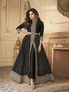 Collection de costumes Real Heavy Georgette Anarkali Salwar avec broderie de séquence robe de soirée de mariage indienne et pakistanaise - Product Image 5