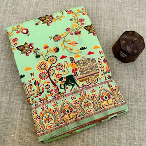 ผ้าส่าหรีผ้าไหมราชวงศ์ที่ทันสมัยพร้อมขอบ zari ดีไซเนอร์รวยและพิมพ์ลายทั่วทุกมุมสำหรับงานรื่นเริง - Product Image 1