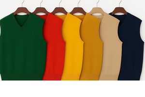 Gilet pull sans manches couleur marron pour hommes, tissu en laine tricoté, articles en gros écologiques confortables - Product Image 6