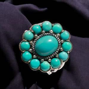 Elegant 925 Sterling Silver Classic Diamond Cut <b>Turquoise</b> Gemstone <b>Ring</b> Rare for Wedding Engagement Anniversary Party Gift - Product Image 1