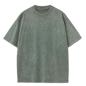 เสื้อยืดโอเวอร์ไซส์ผ้าฝ้ายฟอกสี ผู้ชาย สไตล์ลำลอง สีพื้น แขนสั้น คอกลม ผ้าเจอร์ซีย์ถัก ย้อมสีเรียบ เสื้อยืดฟอกสีแบบแอซิด - Product Image 4