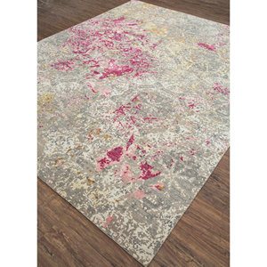 Alfombra de Lana y Seda de Bambú Anudada a Mano en Rosa y Morado de Kavi, Diseño Abstracto Teoría del Caos, para Sala de Estar o Pasillo, Tamaño 9x12, Modelo Esk-406 - Product Image 2