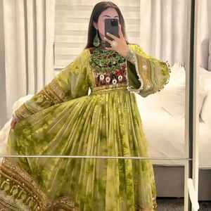 Afgano hecho a mano tradicional bordado encaje Mujer afgano terciopelo Vintage A-Line vestido de boda de fiesta Tribal de longitud completa personalizado - Product Image 4