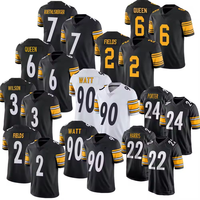 Jersey Sepak Bola Amerika Kustom Tim Pittsburgh 2025 Berkualitas Tinggi dengan Logo Jahit Cetak Transfer Panas Lengan Pendek Ukuran Besar