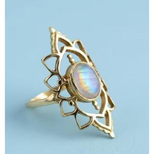 <b>Boho</b> Moonstone Sterling <b>Silver</b> Bezel Setting <b>Ring</b> Lotus Flower Spiritual Healing Crystal Handmade Gift Statement <b>Ring</b> - Product Image 2