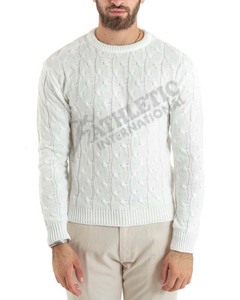 Men Clothing Sweaters Crewneck in <b>White</b> Color Customized Wool Cotton Material Breathable Winter Wear Design OEM/ODM Men Sweater - Product Image 1