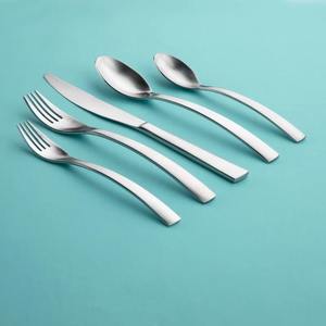 Modern Eco-Friendly Luxury Brushed Silver Wood Flatware Set with Curved Handle Design for 4 Satin Finish - Product Image 5