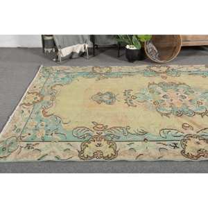 Vintage Turkish <b>Rug</b> 5x8ft Yellow Blue Patchwork Wool and <b>Seagrass</b> Large Area Rectangle Hallway for Room Decor - Product Image 2