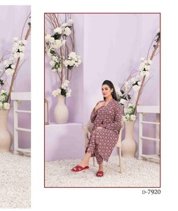 Vestido paquistaní transpirable Salwar Kameez de lino de alta calidad para mujer estilo estampado de moda modesta - Product Image 4