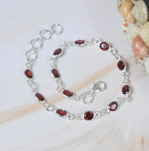 Conjunto de pulsera y anillo de Plata de Ley 925 hecho a mano para mujer, piedra preciosa granate natural de corte ovalado sólido - Product Image 3