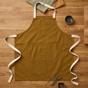 Tablier sans manches en toile de coton 100% écologique, style simple avec poches, lavable en machine pour la cuisine et l'usage quotidien - Product Image 3