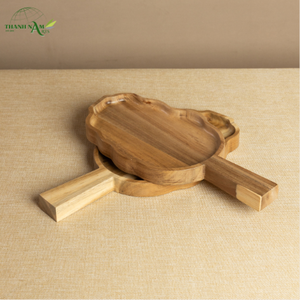 Plateau de service portable en bois d'acacia léger, fait à la main, écologique, avec poignée, forme organique, pour la restauration et l'usage domestique - Product Image 3