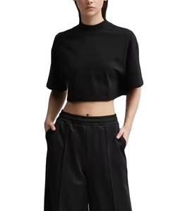 High Street Style Women Oversized Mock Neck Crop <b>Top</b> T-Shirts Custom Logo Sexy Style Cropped T-shirt for Women - Product Image 1